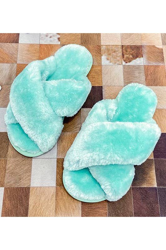 CROSS STRAP FLUFFY CASUAL SLIPPERS_CWSHS199