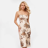 Vintage Floral Square Neck Bodycon Slip Dress