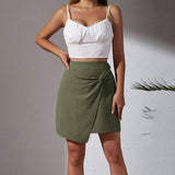 HIGH WAIST COTTON AND LINEN TWISTED SKIRT_CWBSS0401