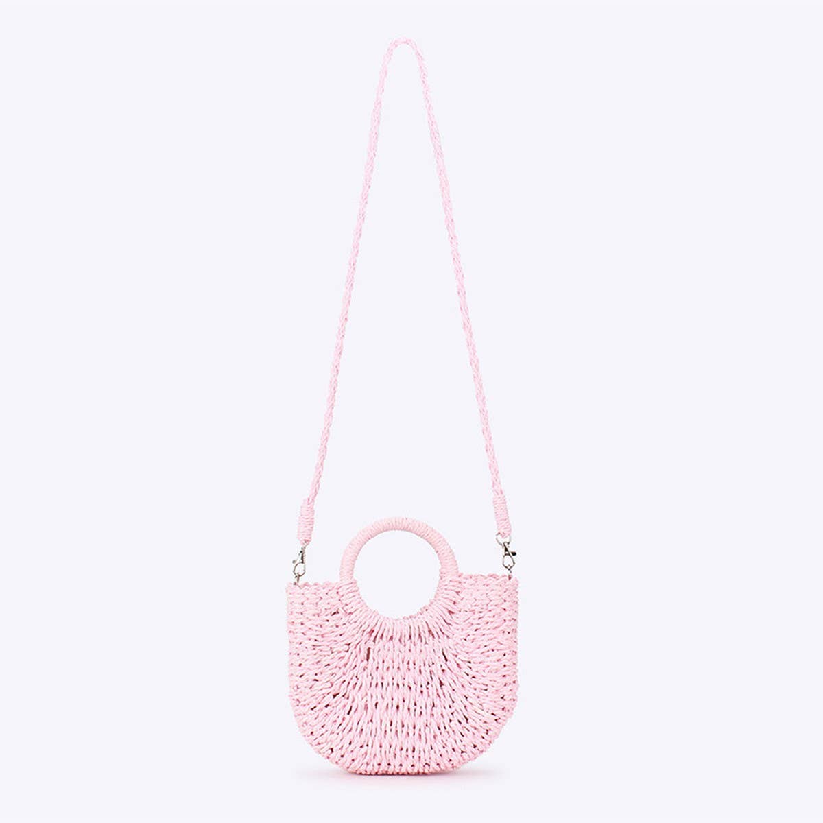 SOLID COLOR SEMI CIRCLE HANDMADE STRAW BAG_CWAB4696