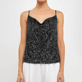 V-Neck Casual Sequined Bead Strappy Vest