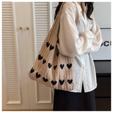 Cwab4569_Heart Pattern Knitted Large Capacity Tote Bag