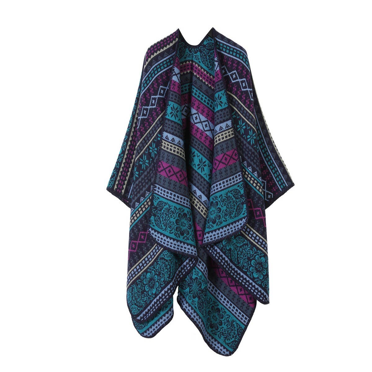 LINE PATTERN SCARF THICKENED KNITTED CAPE SHAWL_CWASC2262