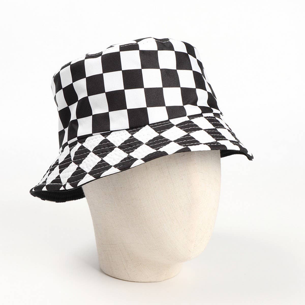 Cwah1522_Stylish Plaid Reversible Shade Bucket Hat