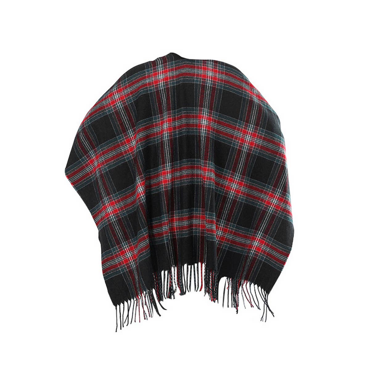 Plaid Faux Cashmere Cape Scarf With Tassels_Cwasc0336
