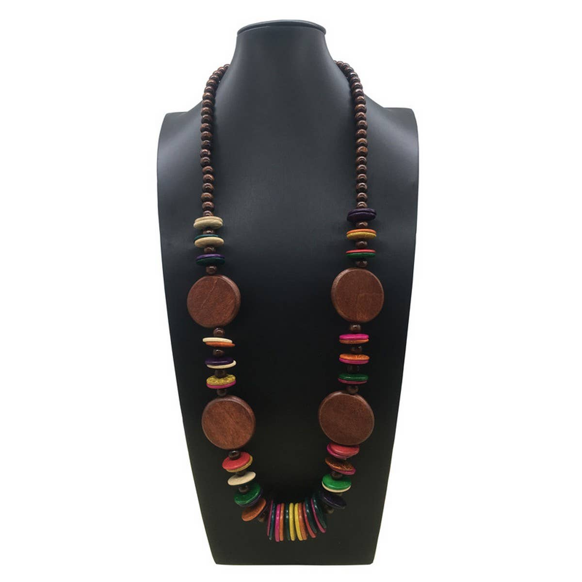 BOHEMIAN COCONUT SHELL ROUND WOOD BEAD NECKLACE_CWMM4845