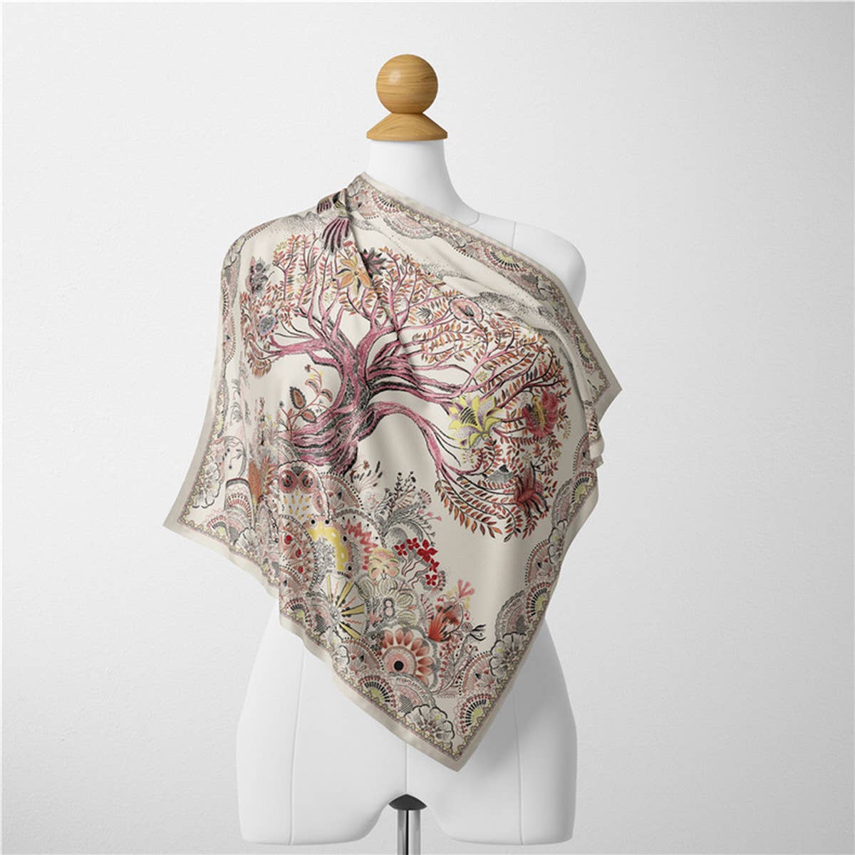 BOHO TREE PRINT SILK SCARF LUXURIOUS NECK WRAP_CWASC0644