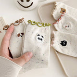 NEW EMBROIDERED BEAR FUNGUS LACE MIDDLE SOCKS_CWMS1346