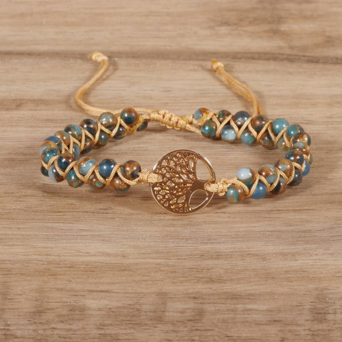 COLORED GOLD SANDSTONE TREE OF LIFE WOVEN BRACELET_CWAJE3959