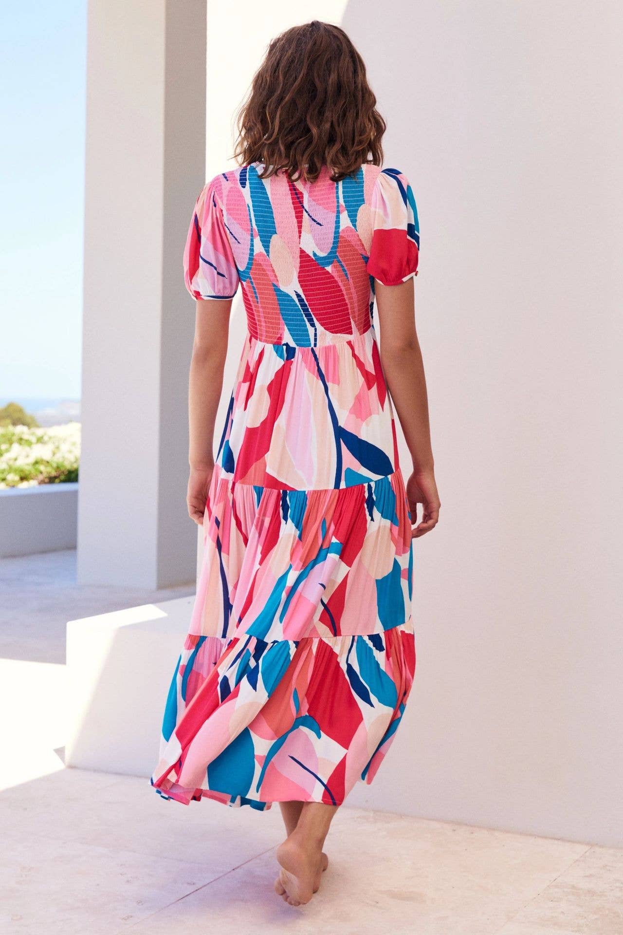 V-Neck Short Sleeve Printed Swing Dress