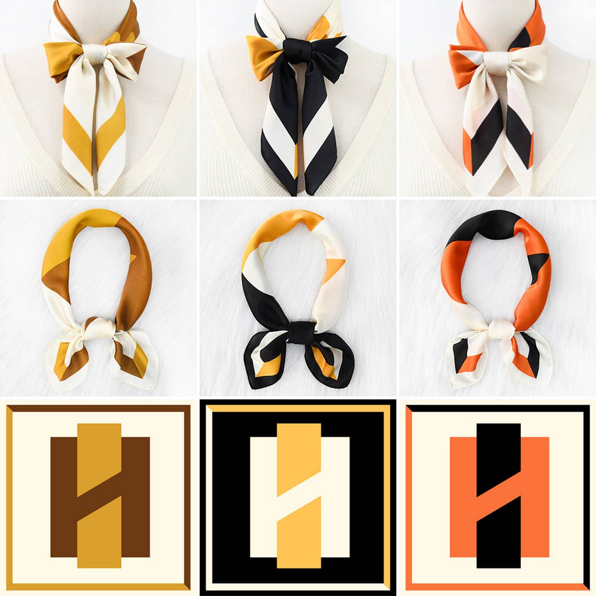 RETRO COLOR MATCHING MULTIFUNCTIONAL SQUARE SCARF_CWASC1156