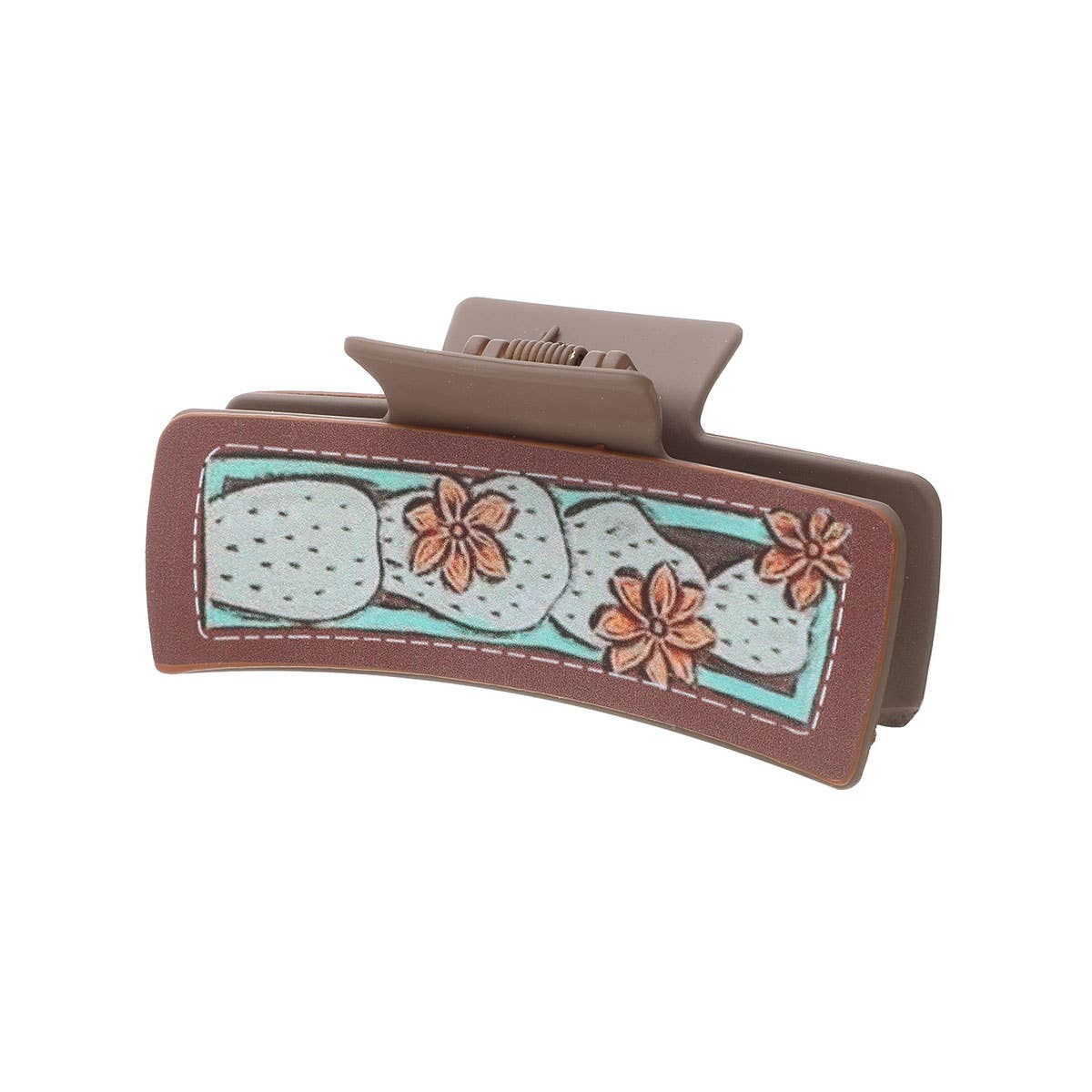 Western Cactus Feather Floral Print Hair Claw_Cwasc1627