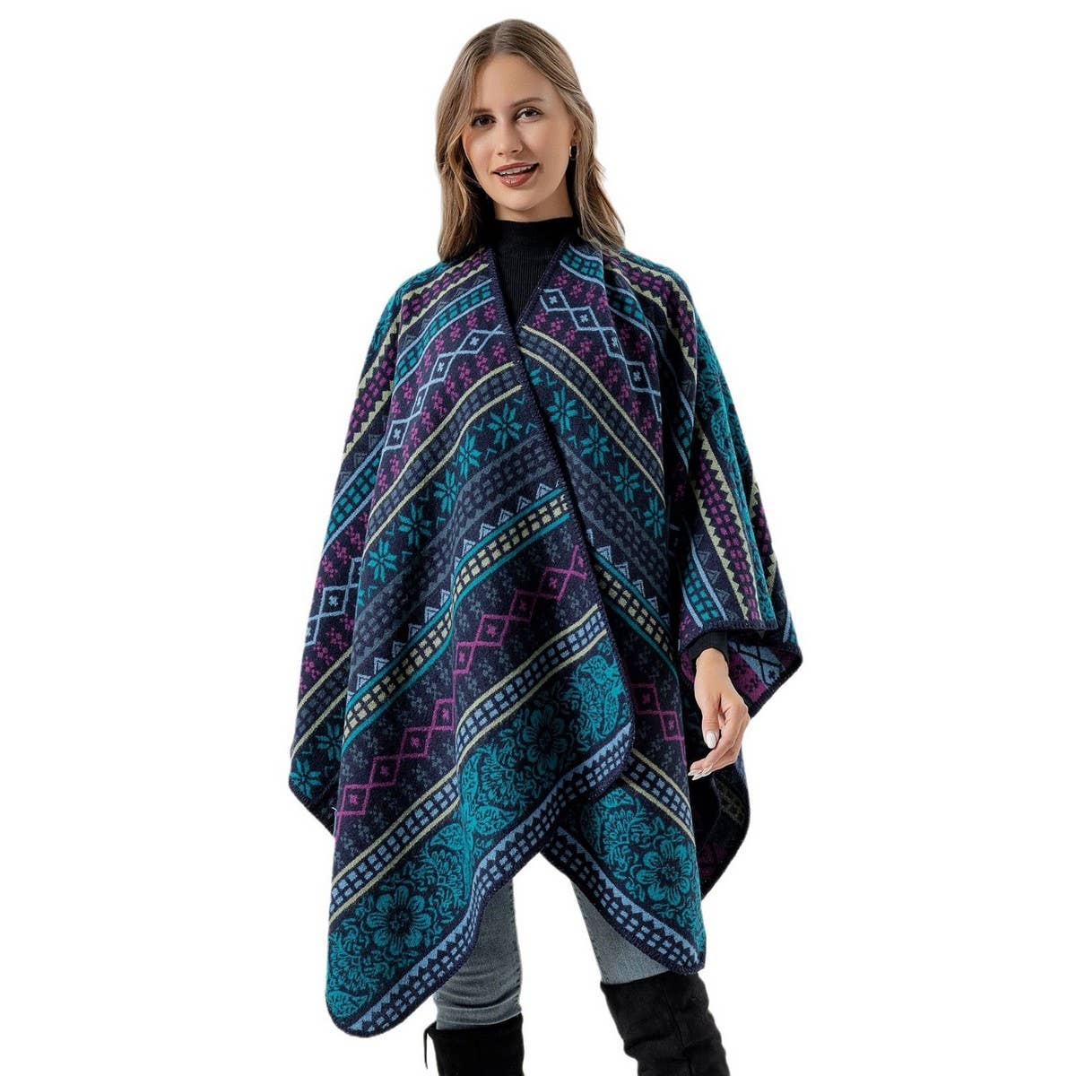 LINE PATTERN SCARF THICKENED KNITTED CAPE SHAWL_CWASC2262