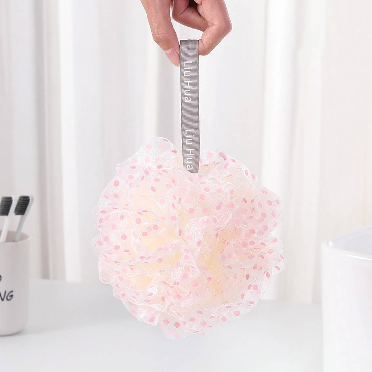 50G POLKA DOT BATH BALL BATH FLOWER BATH POUF_CWMM3339