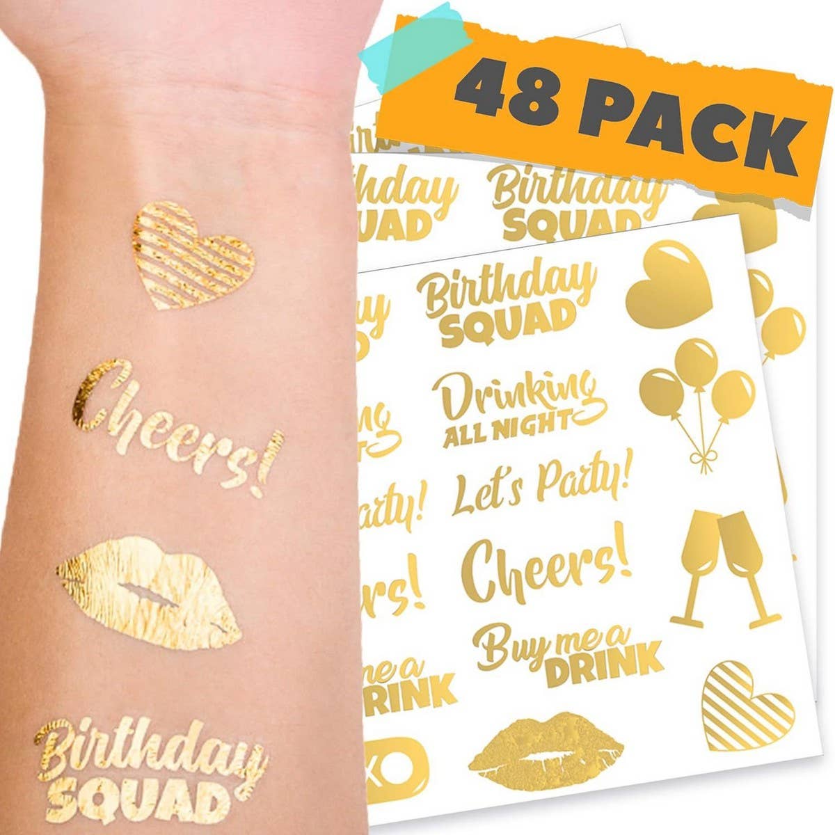 GOLD FOIL BIRTHDAY PARTY METALLIC TATTOO STICKERS_CWMM8251