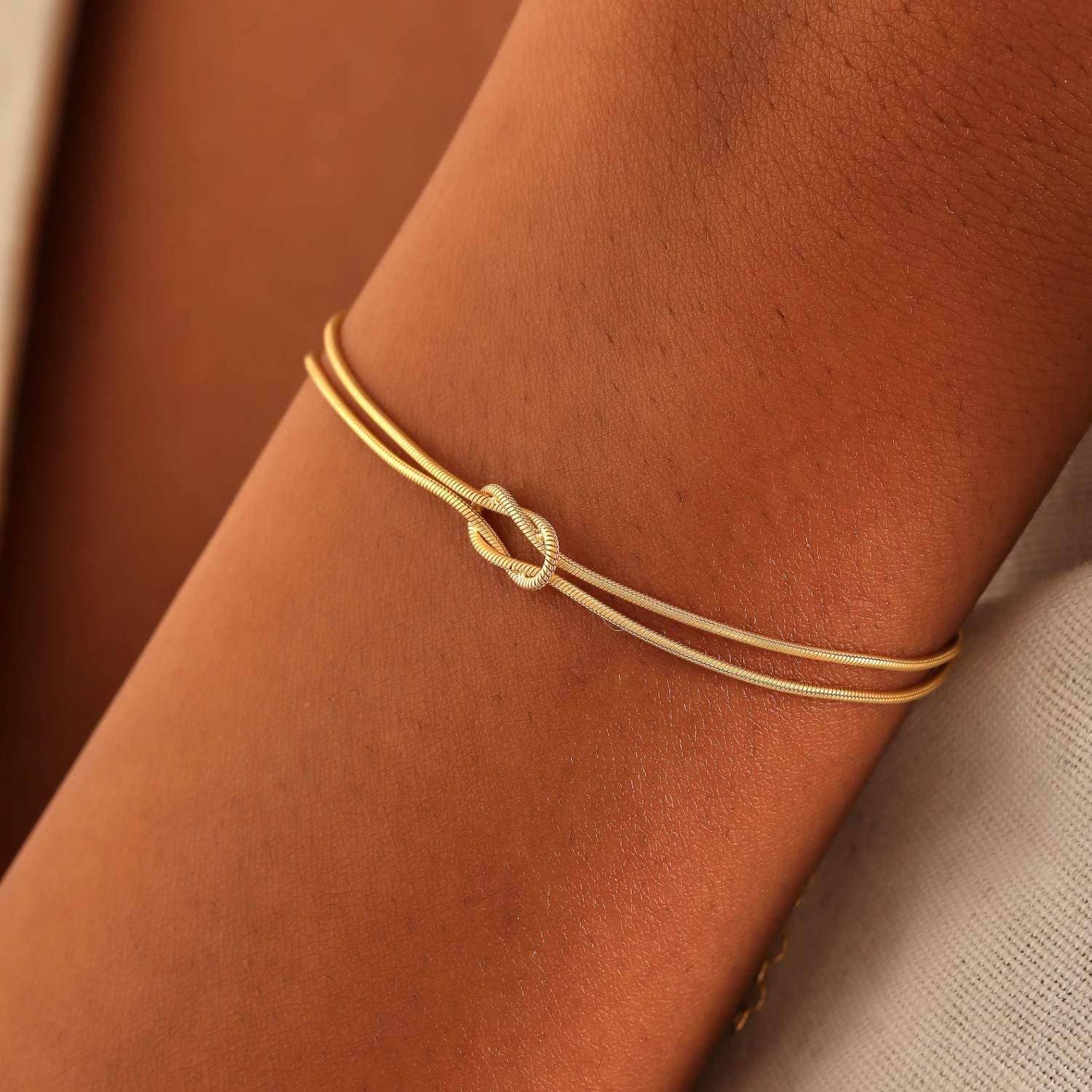 Brass Love Knot Snake Bone Bracelet_Cwaje4941