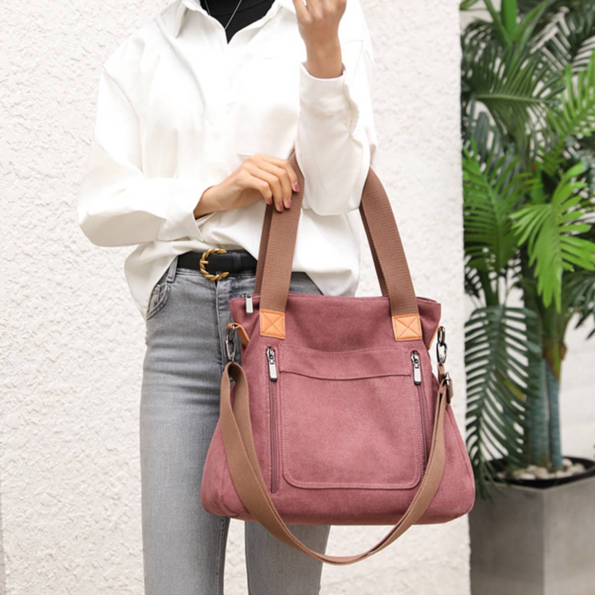 SIMPLE TRAVEL CANVAS SHOULDER CROSSBODY BAG_CWAB1292