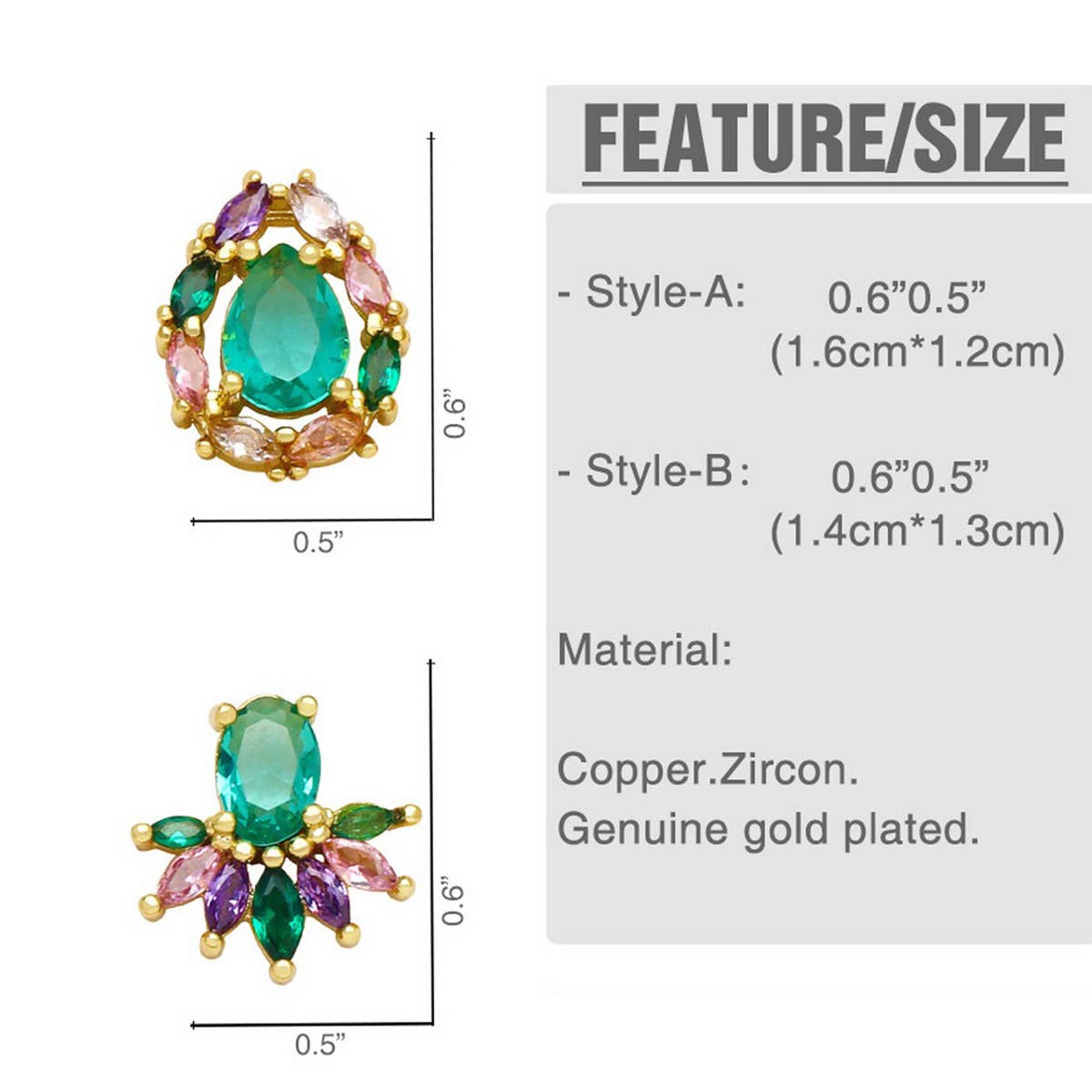 RETRO PERSONALIZED COLORED ZIRCON EARRINGS_CWAJE1001
