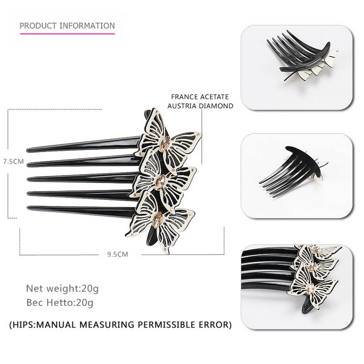 THREE DIMENSIONAL BOW HAIRPIN COMB HAIRPIN_CWAHA4217