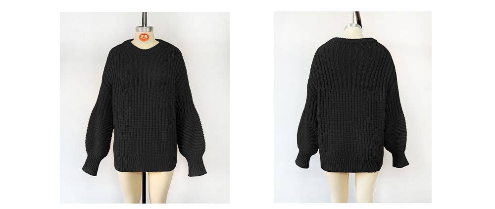 Solid Color Crew Neck Plus Size Pullover Sweater