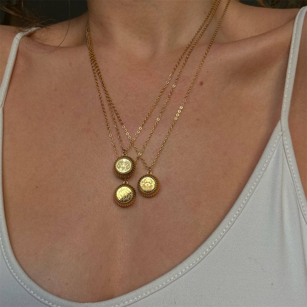 12 ZODIAC SIGNS ROUND PENDANT NECKLACE_CWMM5539