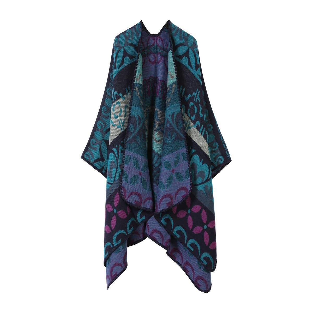 SHAWL SCARF KNITTED JACQUARD SLIT CAPE_CWASC2259