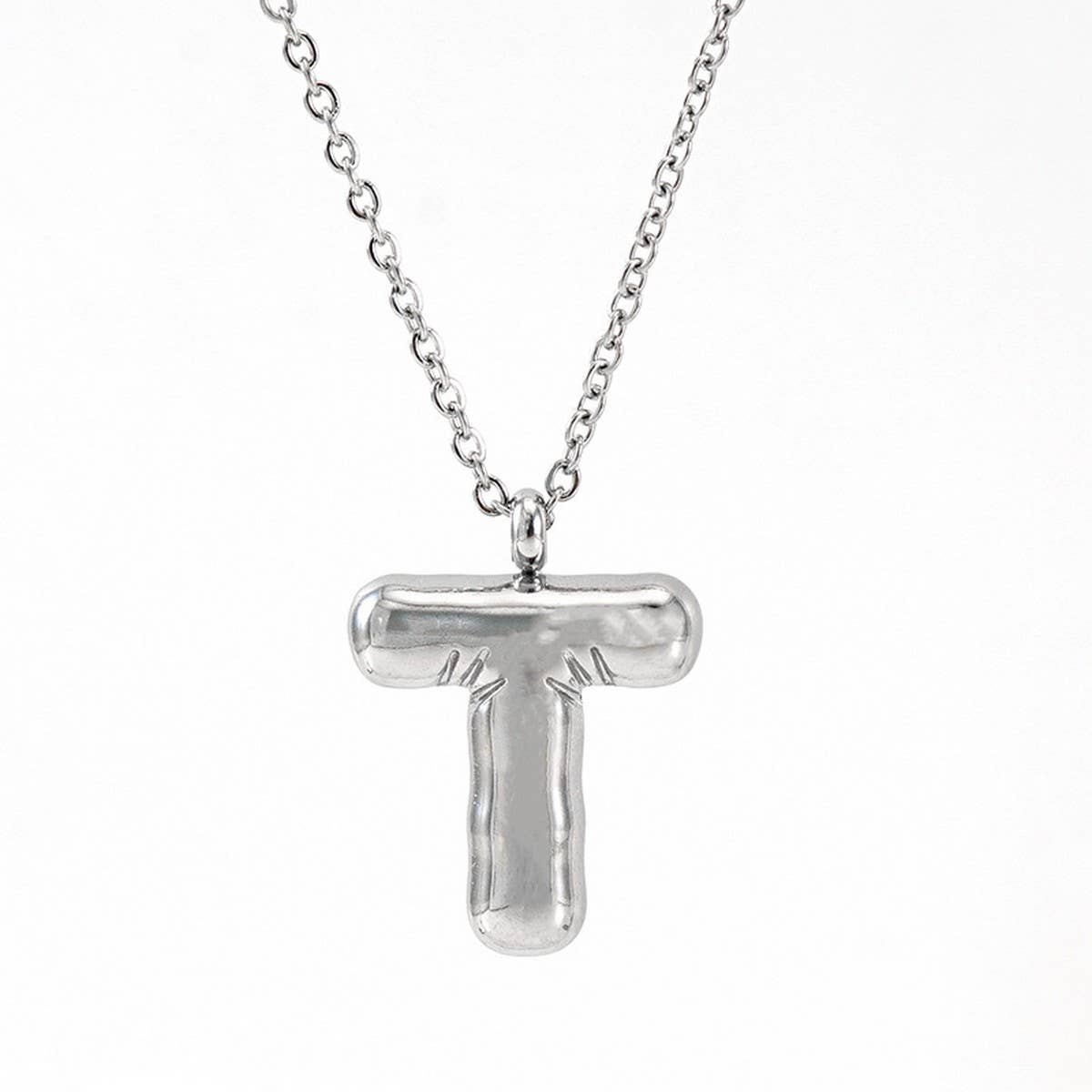 Cwaje1946_Steel Color Bubble Letter Necklace