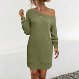 Solid Color Long-Sleeved Off-Shoulder Knit Dress