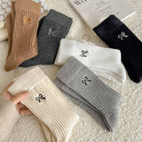 BOW EMBROIDERED CREW SOCKS CUTE STYLISH FOR WOMEN_CWMS0949