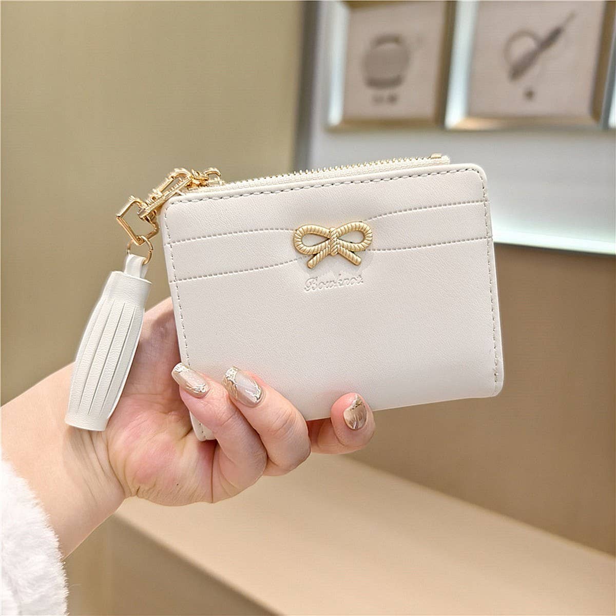 New Simple Solid Color Bow Tassel Zipper Wallet_Cwab06254