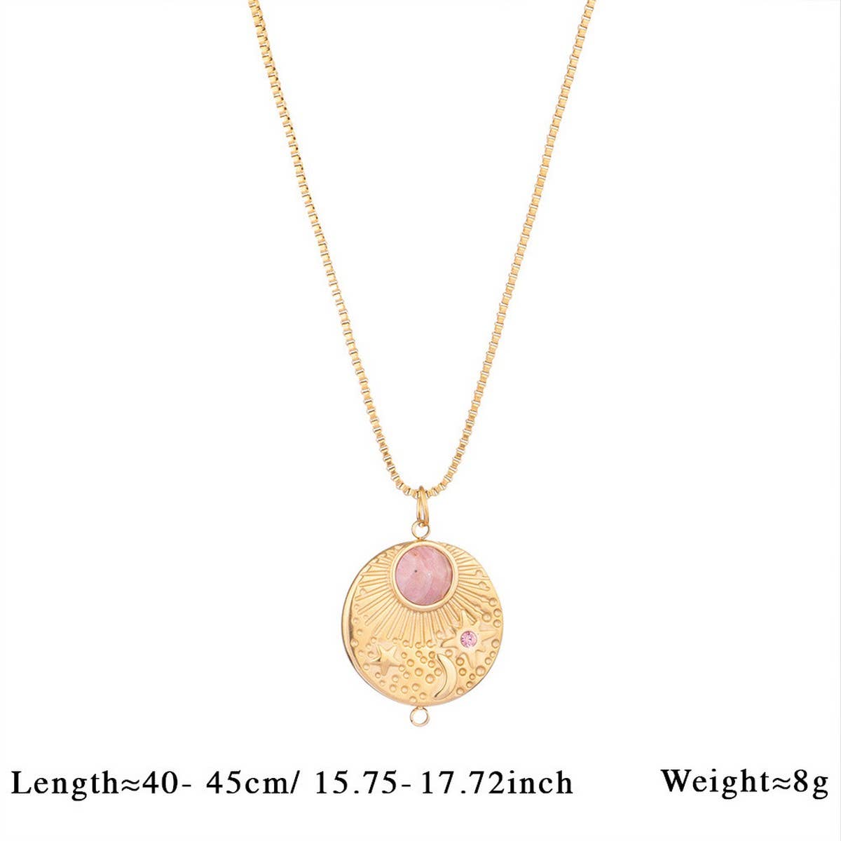 Vintage Stone Pendant Necklace Stainless Steel_Cwmm8874