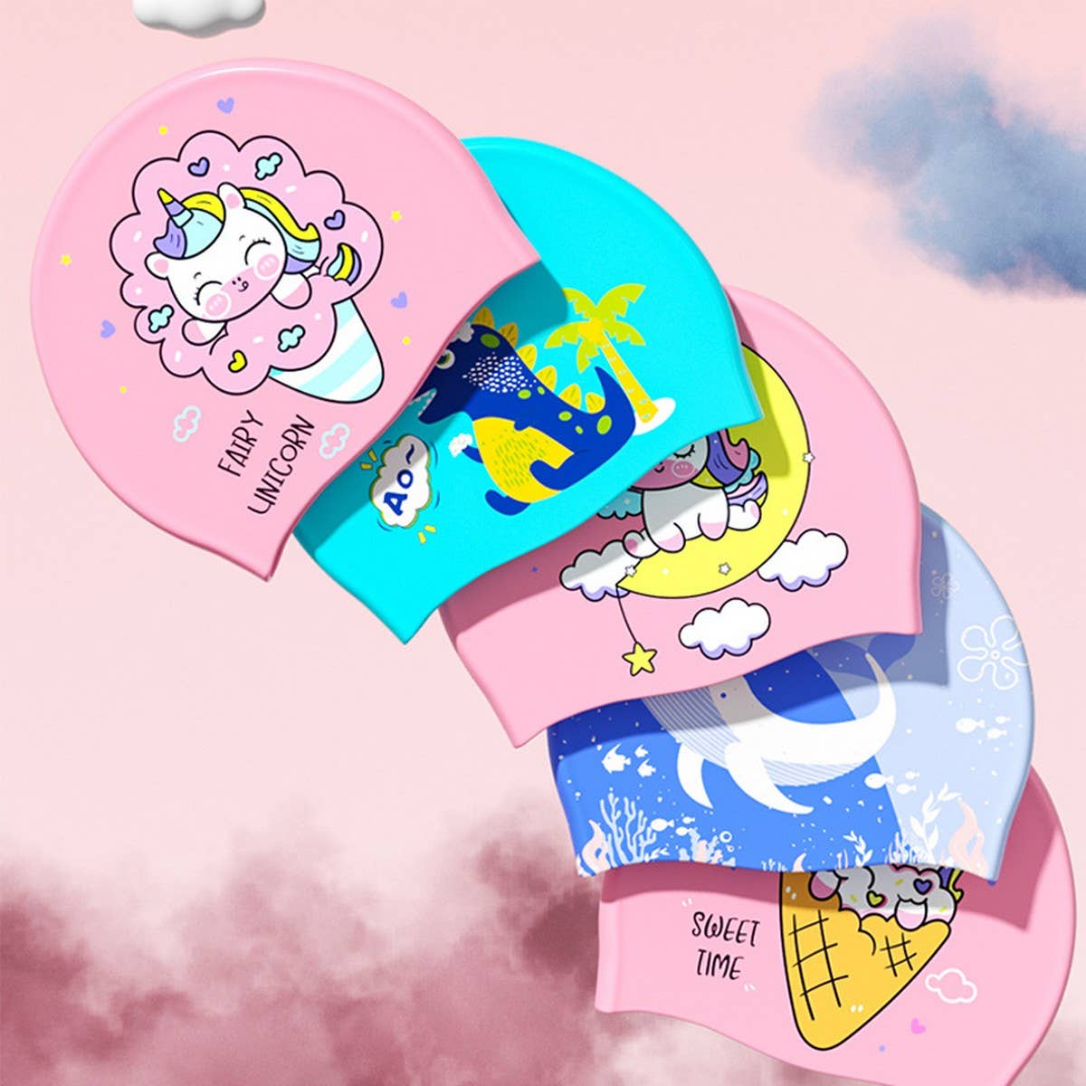 GIRLS UNICORN SWIM CAP SILICONE WATERPROOF COMFORT_CWMM6720