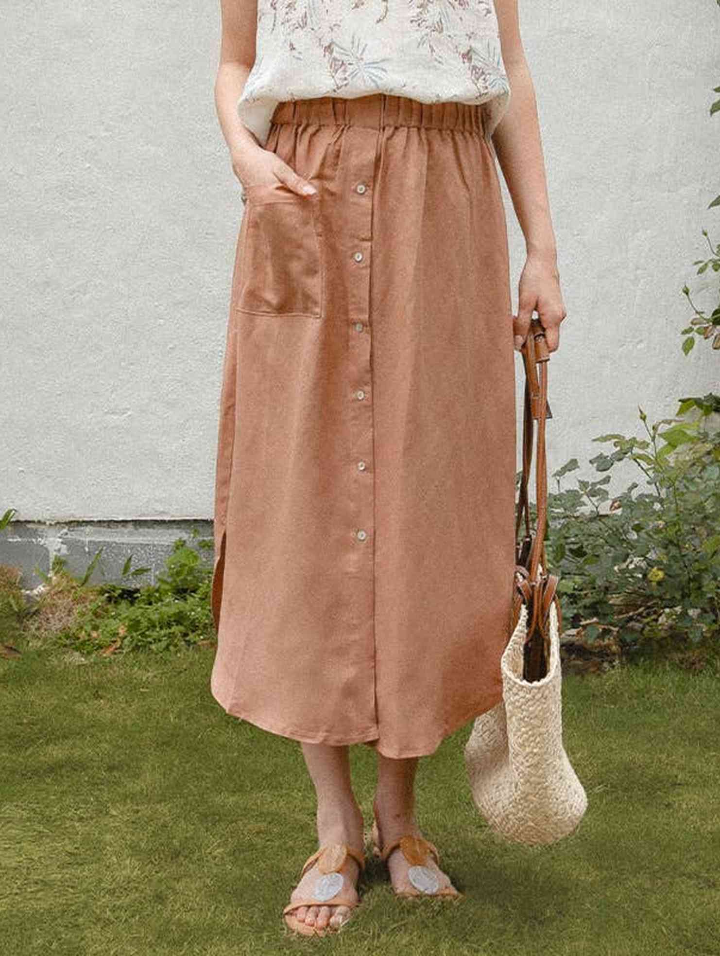 COTTON LINEN BREATHABLE CASUAL SKIRT_CWBLS0194