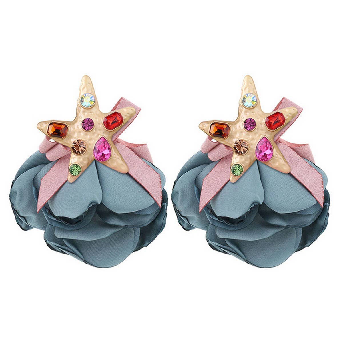 HANDMADE STARFISH FLORAL RHINESTONE EARRINGS_CWMM6177