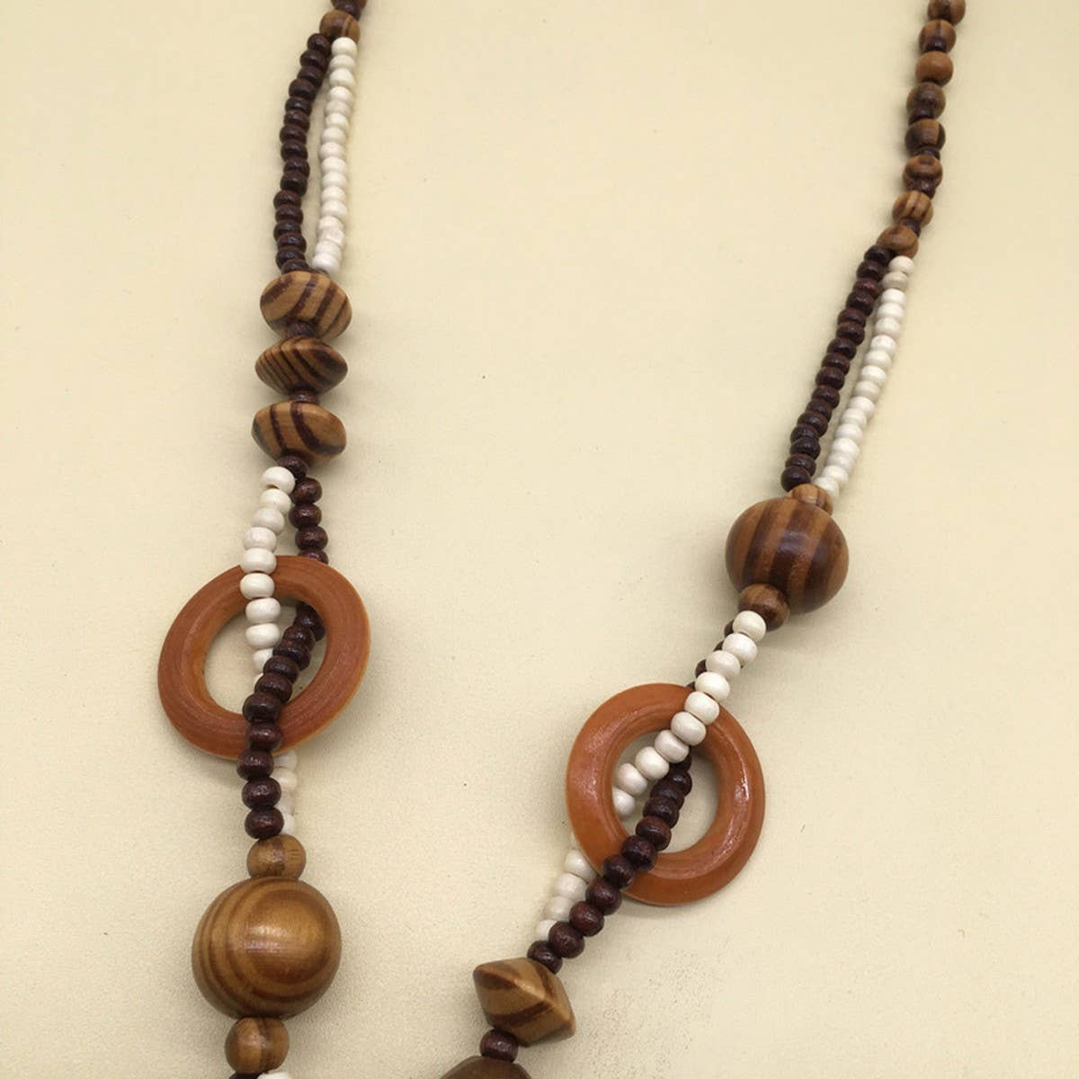 Wooden Beads Cube Heart Print Long Necklace_Cwmm4918