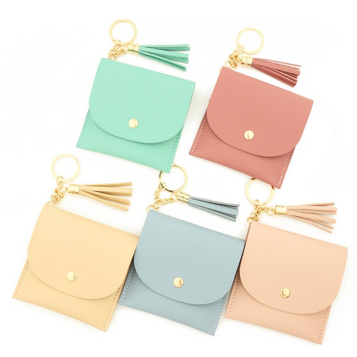 SOLID PU CARD WALLET WITH TASSEL KEYCHAIN_CWAB4965
