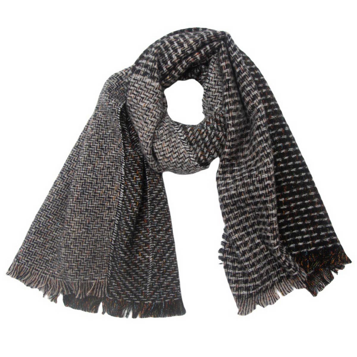 FRINGE PATCHWORK SCARF UNISEX WINTER SHAWL WRAP_CWASC0873