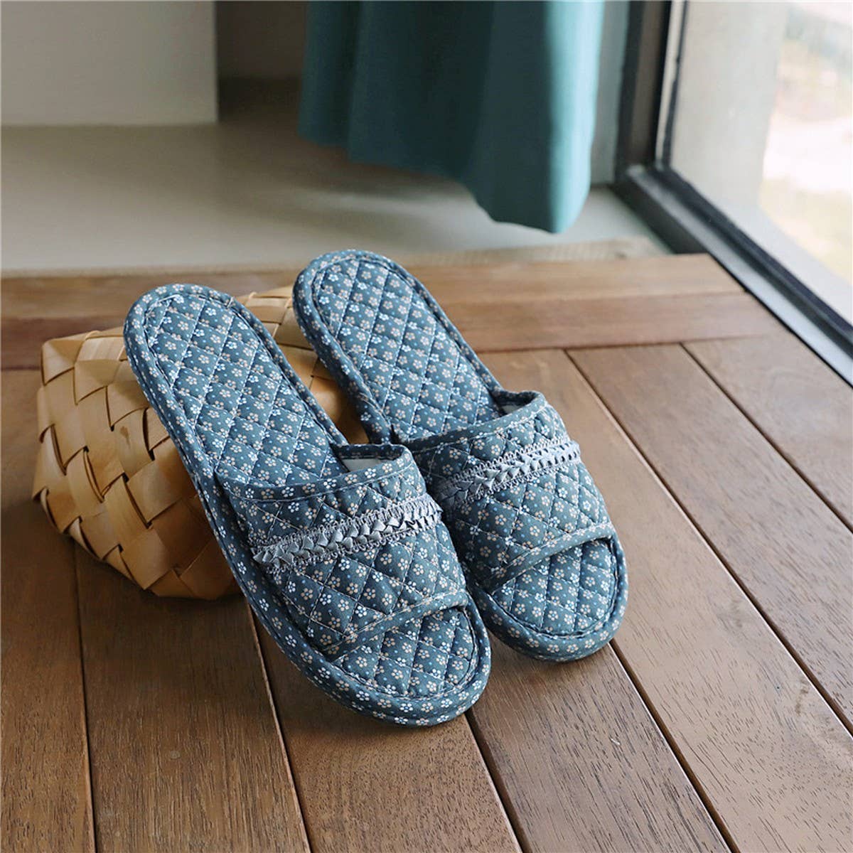 LINEN INDOOR SLIPPERS FOR HOME COUPLE WEAR_CWSHF0171