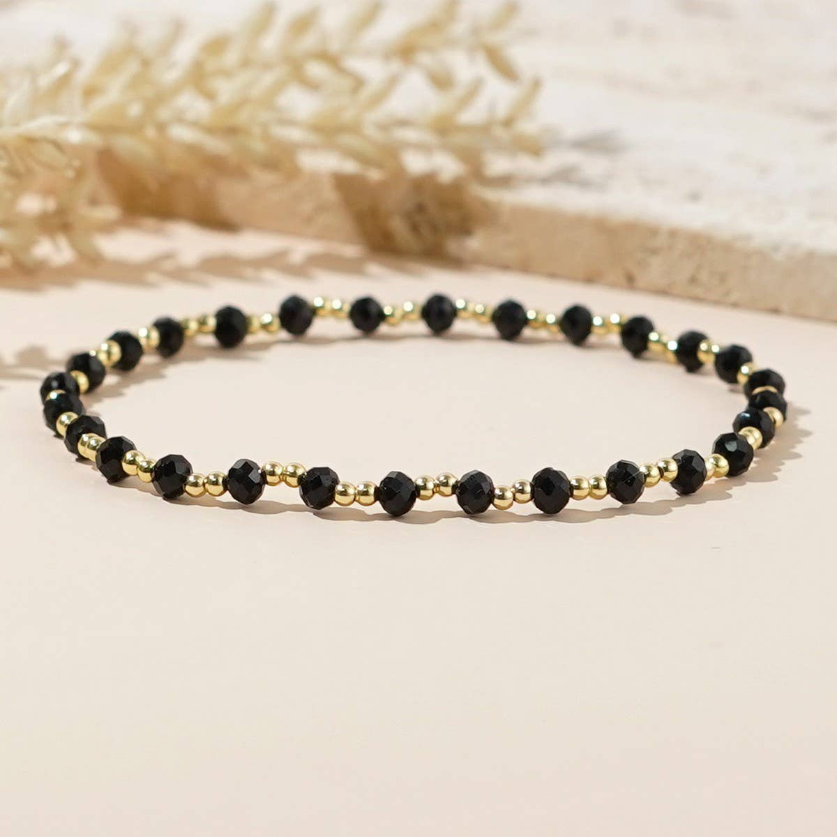 FASHIONABLE COPPER BEADS AND BLACK CRYSTAL BRACELET_CWMM3805
