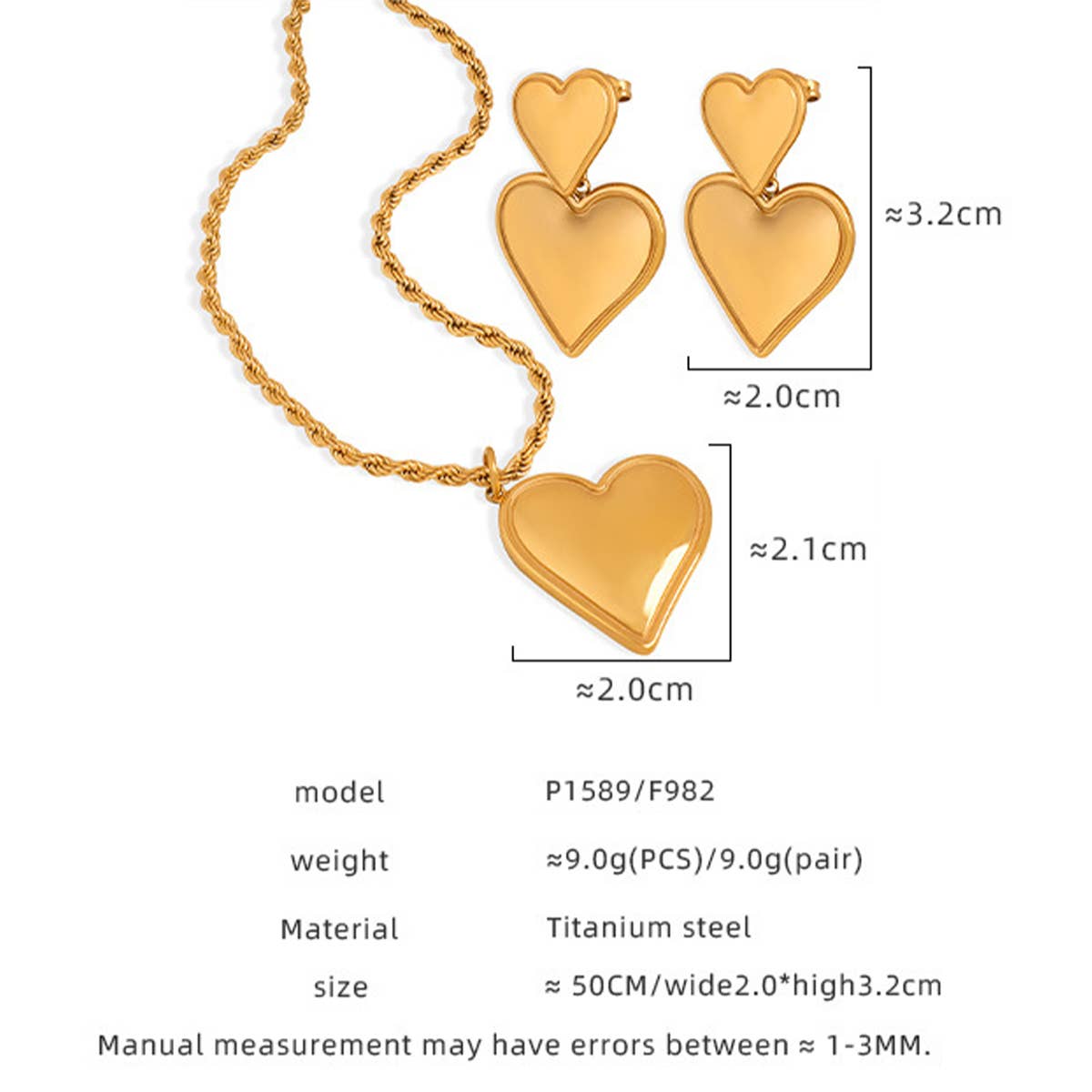 HEART TITANIUM STEEL PENDANT EARRINGS NECKLACE_CWAJE1093