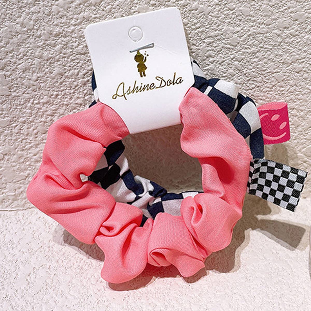 SIMPLE CHECKERED SOLID COLOR HAIR TIE_CWAHA0759