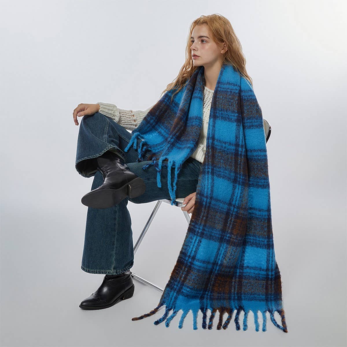 Wide Faux Cashmere Tassel Scarf-Winter Plaid Shawl_Cwasc2309