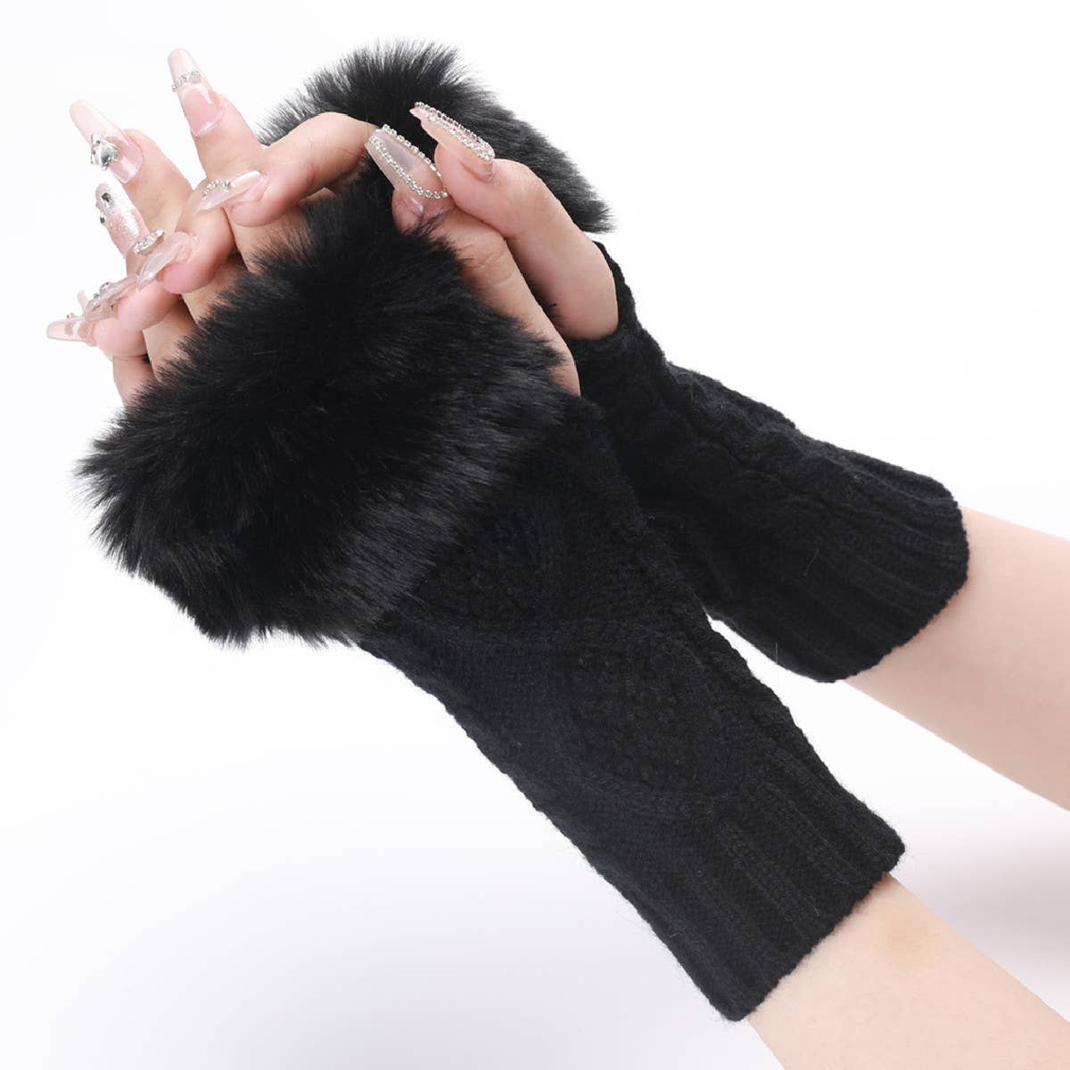 Simple Warm Diamond Fingerless Gloves_Cwag0102