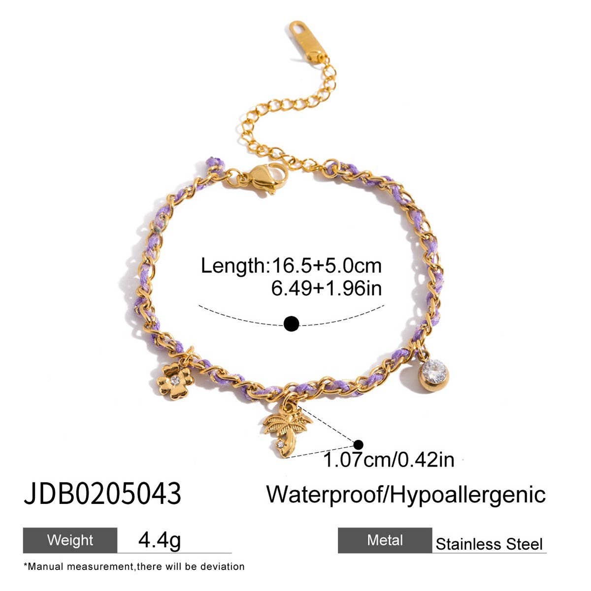 ROMANTIC 18K GOLD CLOVER PALM CHARM BRACELET_CWAJE4813