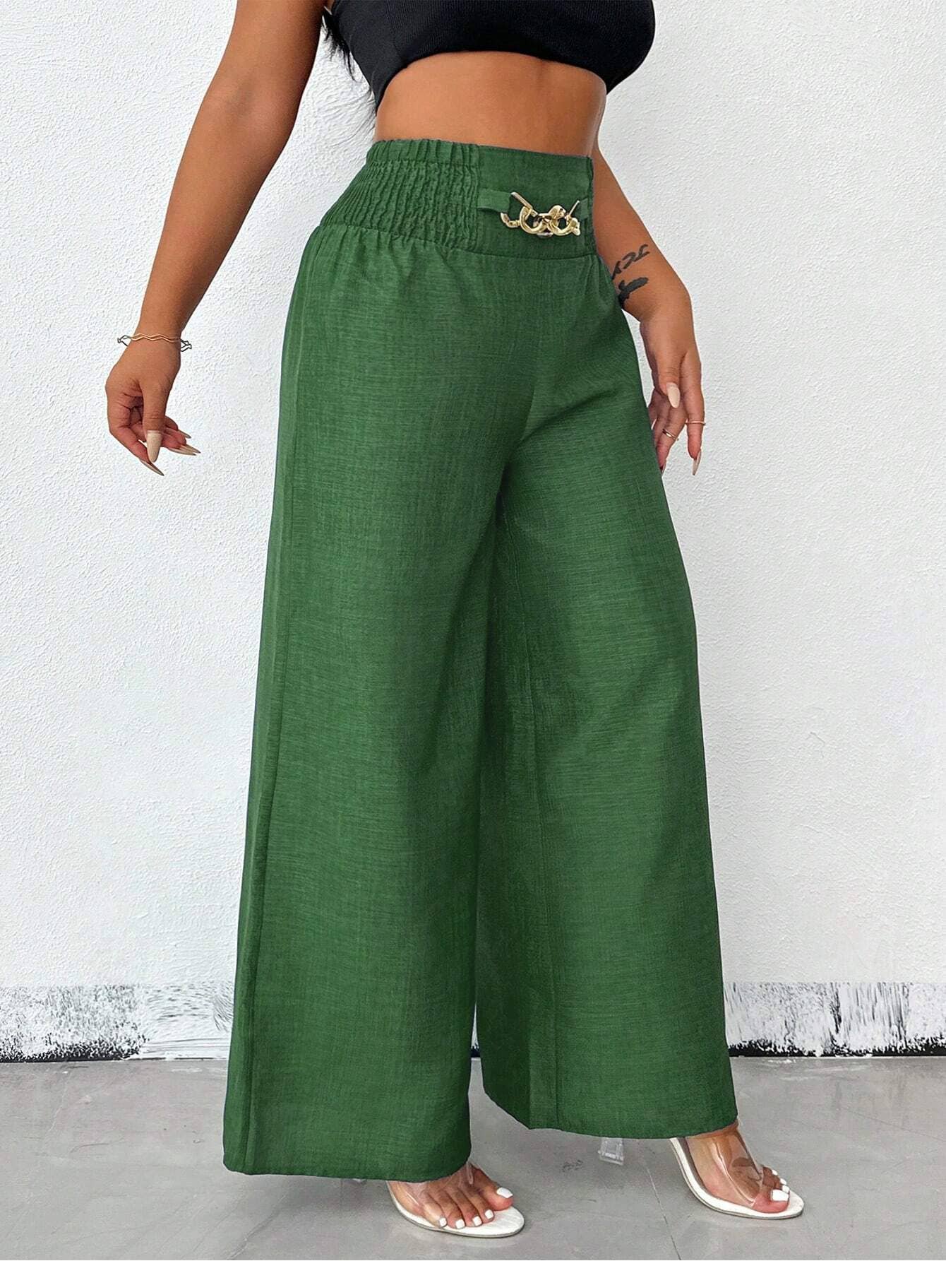 Stylish Retro High-Waisted Slacks With Wide Legs