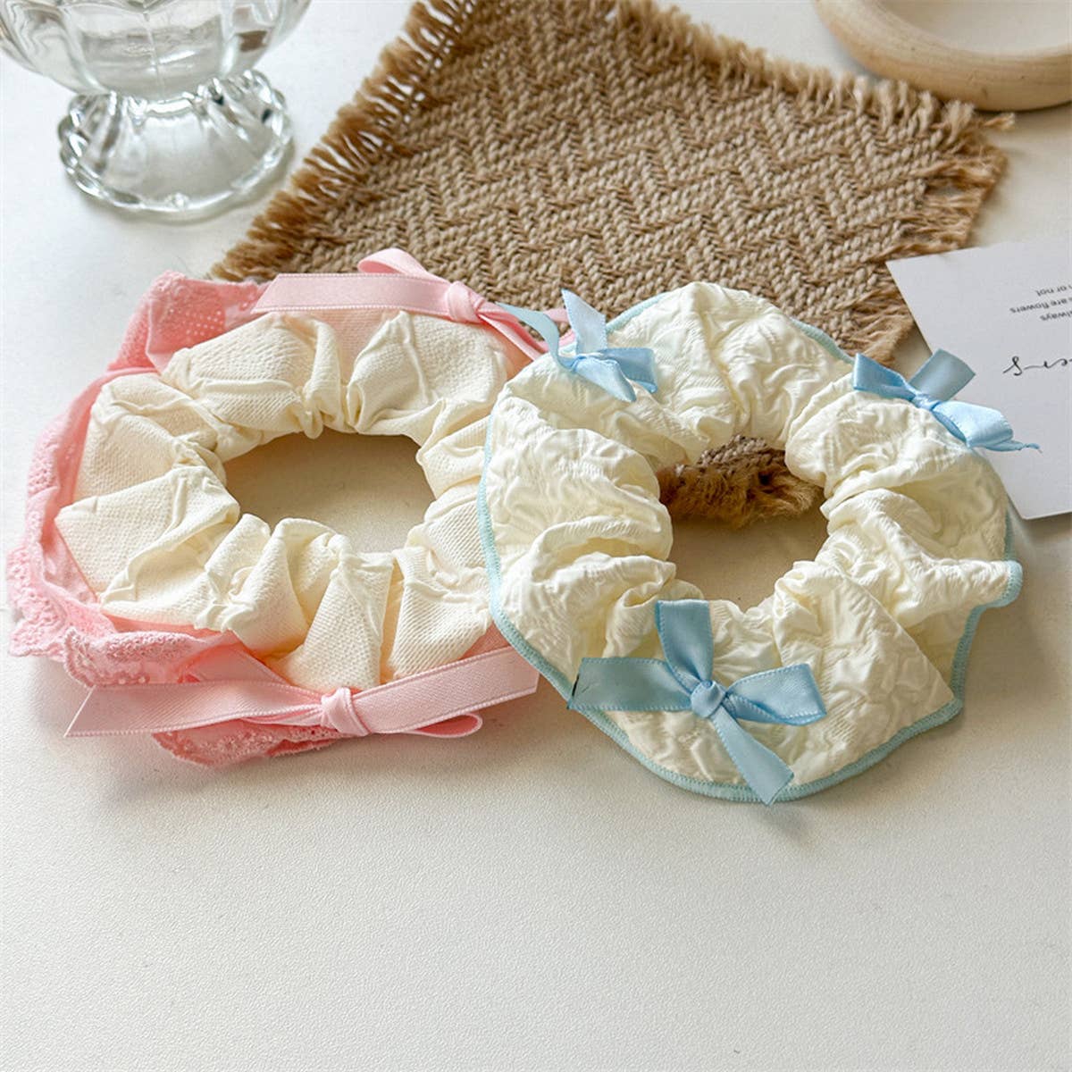 CREAM COLOR HIGH ELASTIC LACE HAIR TIE_CWAHA1351