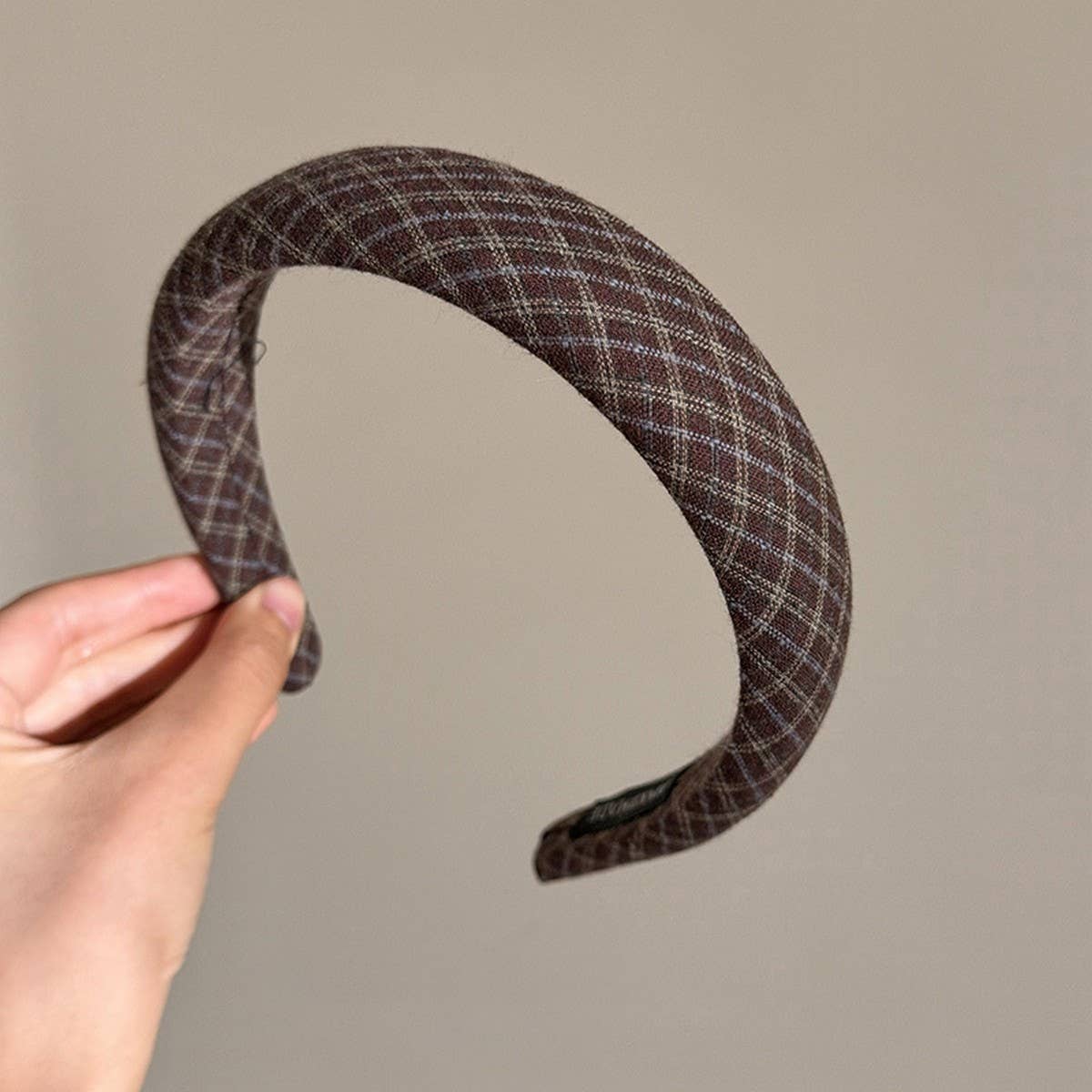 Plaid Sponge Headband Retro College Style_Cwaha07966
