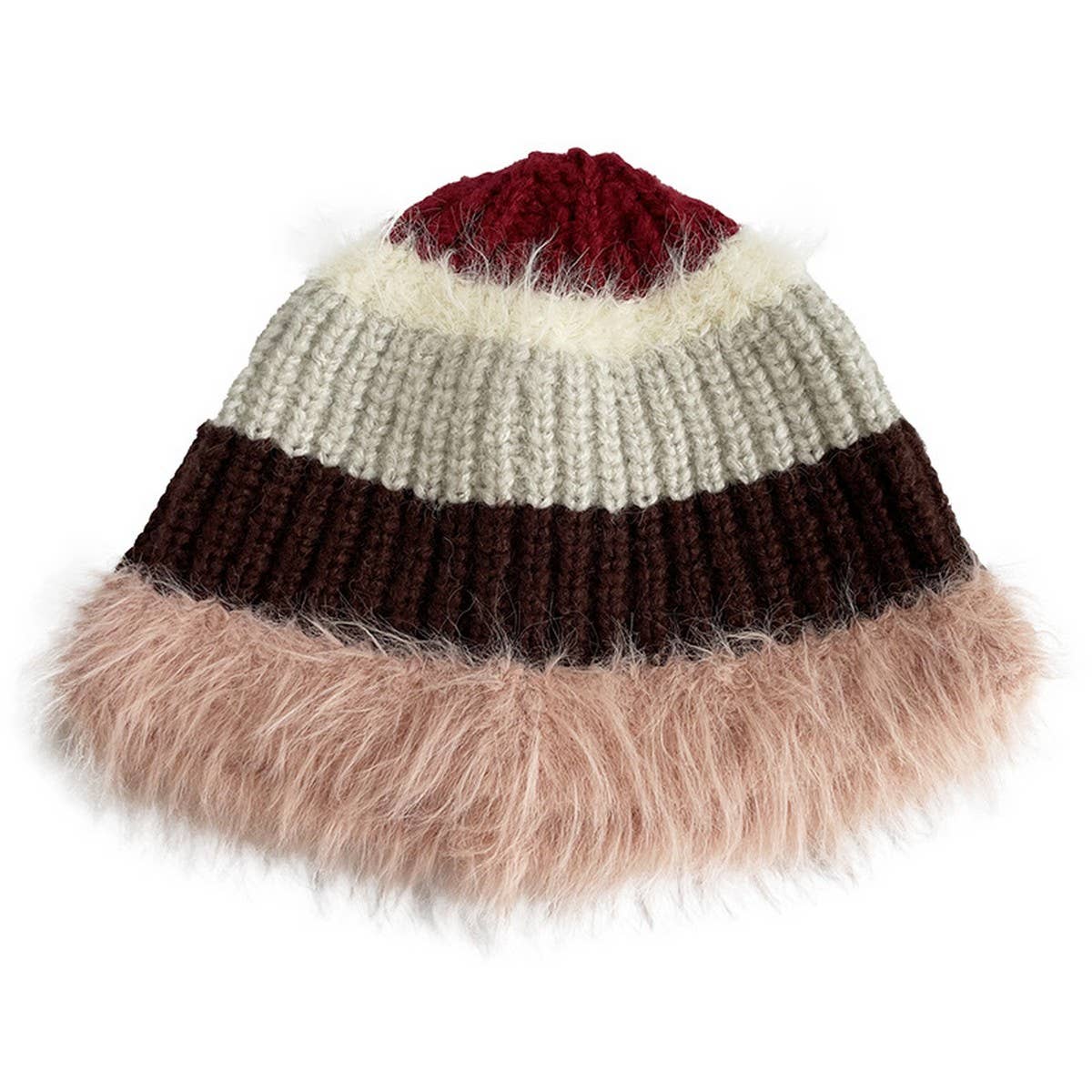 STRIPED COLORBLOCK PLUSH EDGE WOMENS KNITTED HAT_CWAH2062