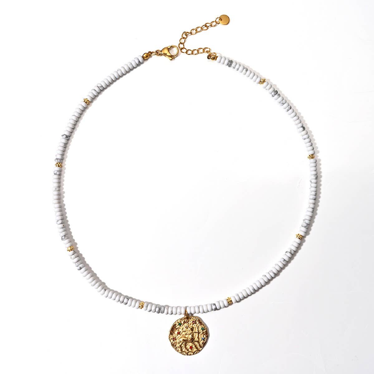 STAINLESS STEEL ZODIAC NECKLACE WITH NATURAL GEMS_CWMM8881