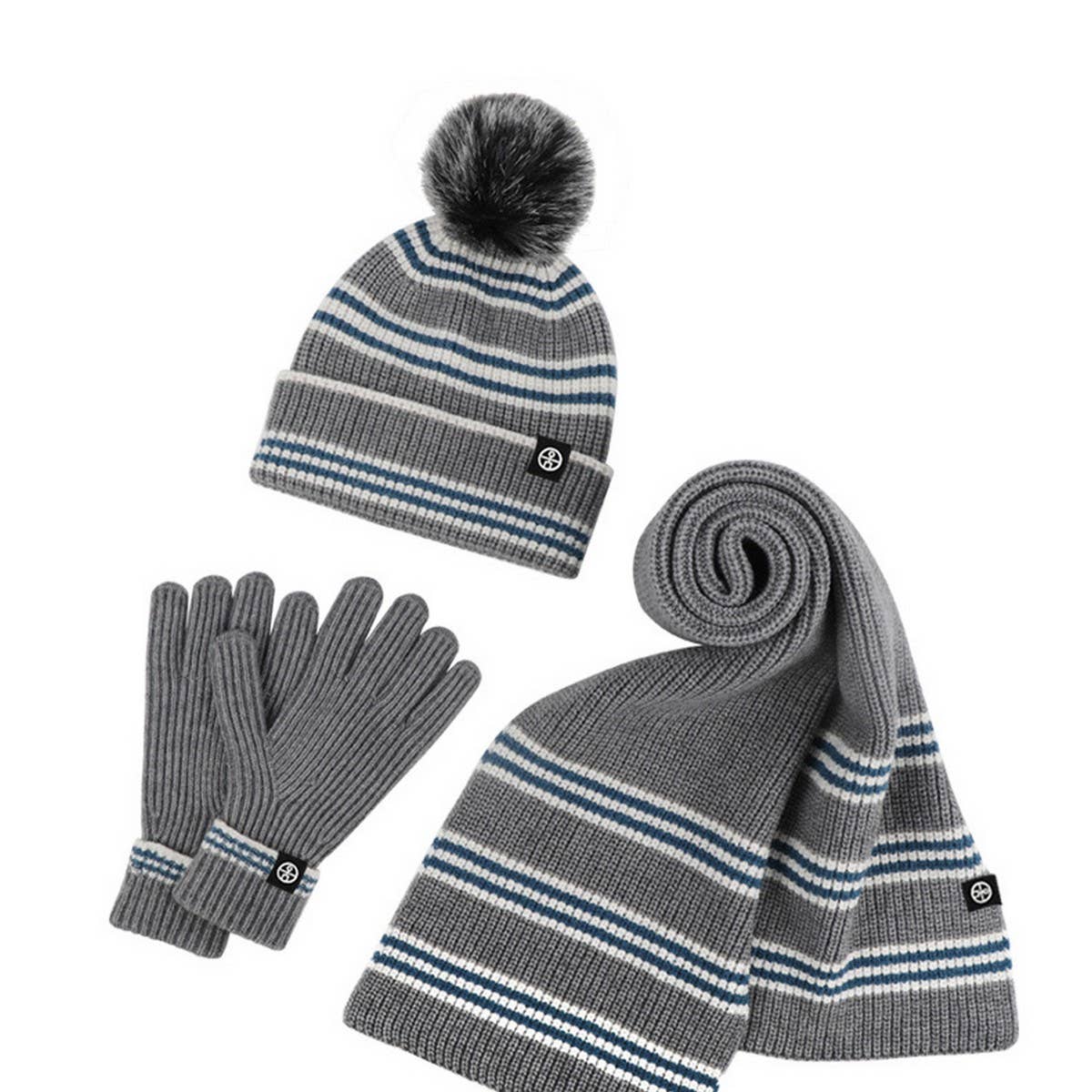 Winter Warm Outdoor Knitted Scarf Three-Piece Set_Cwmm2800